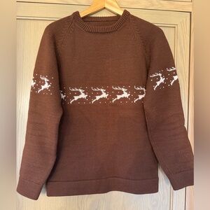 Vintage Unknown Brand Brown Crewneck Sweater with Reindeer Pattern Wool